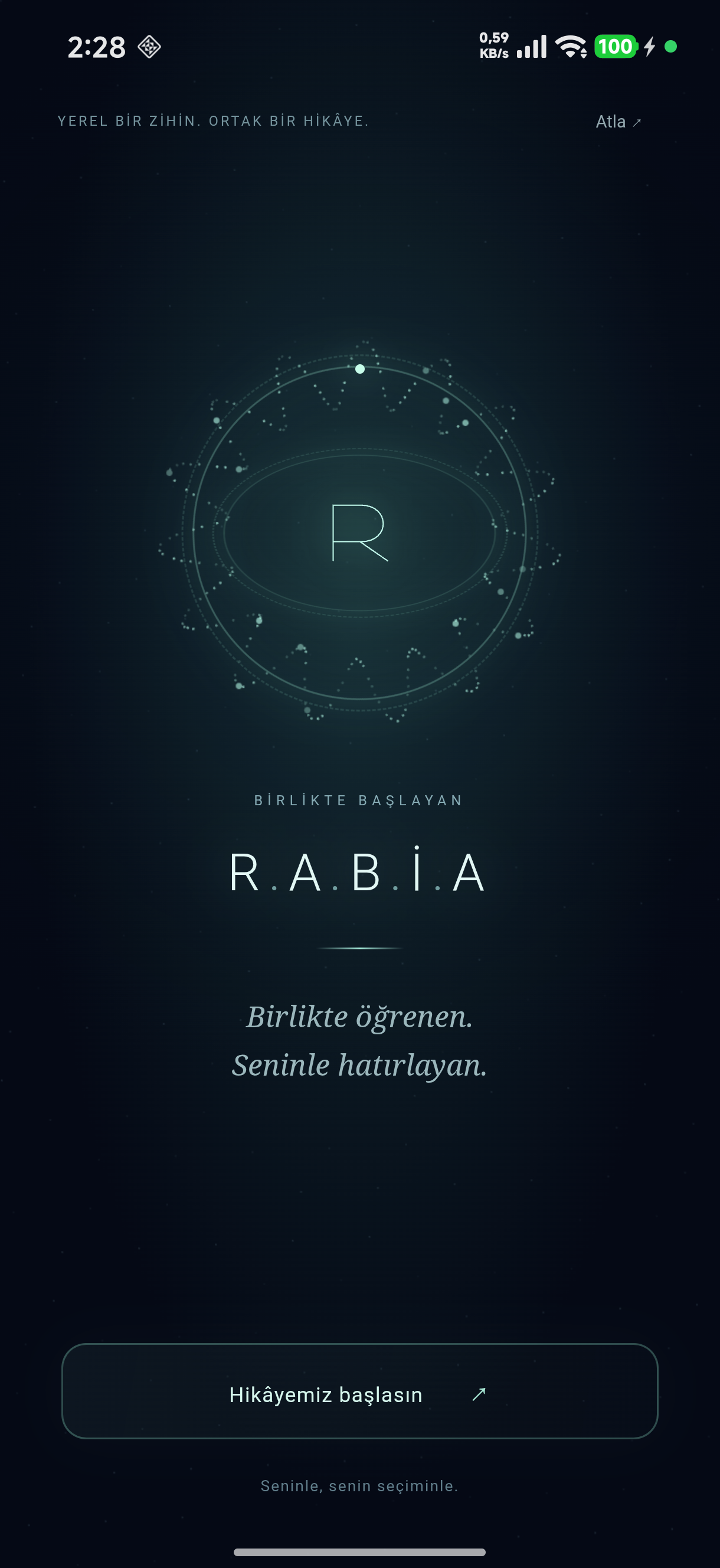 R.A.B.İ.A Android uygulamasından gerçek açılış ekranı